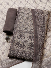 Embroidered Chanderi Unstitched Suit With Pant & Dupatta