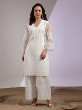 Lace Neck Cotton Blend Kurta With Pants