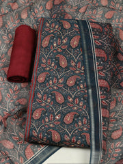 Printed Chanderi Unstitched Suit With Pant & Dupatta