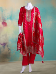Embroidered Banarasi Kurta With Pant & Dupatta