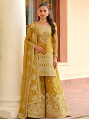 Embroidered Tora Silk Kurti With Gharara & Dupatta