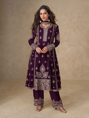 Embroidered Chinon Kurta With Pant & Dupatta
