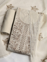 Neck Embroidered Cotton Blend Unstitched Suit With Dupatta