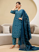 Printed Cotton Blend Kurta With Pants & Dupatta