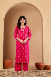 Embroidered Cotton Kurta With Pant & Dupatta