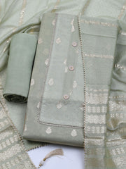 Zari Embroidered Chanderi Unstitched Suit With Dupatta