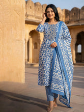 Printed Cotton Blend Kurta With Pant & Dupatta