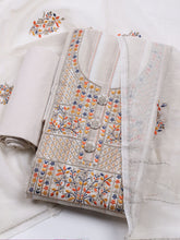 Neck Embroidered Cotton Blend Unstitched Suit With Dupatta