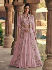 Embroidered Gerogette Choli & Lehenga With Jacket