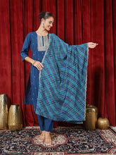Printed Chanderi Kurta With Pants & Dupatta