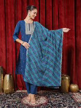 Printed Chanderi Kurta With Pants & Dupatta