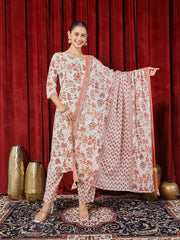 Printed Cotton Blend Kurta With Pants & Dupatta