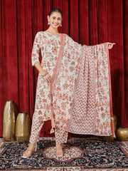 Printed Cotton Blend Kurta With Pants & Dupatta