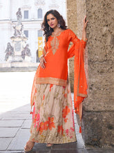 Embroidered Chinon Kurti With Gharara & Dupatta