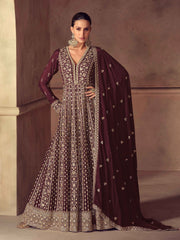 Embroidered Chinon Suit With Pant & Dupatta
