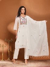 Embroidered Cotton Blend Kurta With Pant & Dupatta
