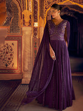 Embroidered Georgette A Line Dress With Dupatta