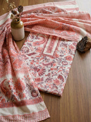 Embellished Cotton Blend Unstitched Suit With Pant & Dupatta