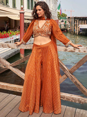 Embroidered Art Silk Choli & Plazzo With Jacket