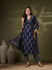 Printed Cotton Blend Kurta With Pant & Dupatta
