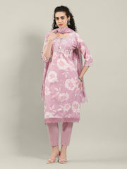 Kantha Work Cotton Blend Kurta With Pants