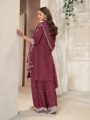 Neck Embroidery Art Silk Kurta With Sharara And Dupatta