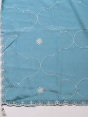 Embroidered Art Silk Unstitched Suit Piece With Dupatta