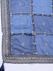 Embroidered Art Silk Unstitched Suit Piece With Dupatta