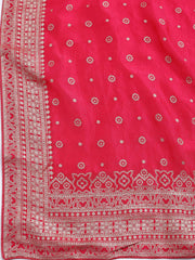 Embroidered Art Silk Unstitched Suit Piece With Dupatta