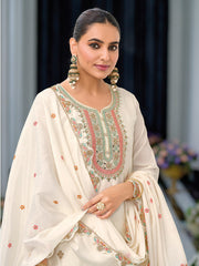 Neck Embroidery Art Silk Kurta With Sharara And Dupatta