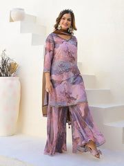 Neck Embroidery Georgette Kurta With Sharara And Dupatta