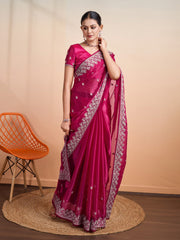 Embroidered Linen Blend Saree