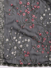 Neck Embroidered Organza Unstitched Suit With Dupatta