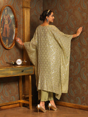 Sequin Embroidered Georgette Kaftan Kurta With Pants