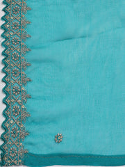 Patch Neck Art Silk Unstitched Suit With Dupatta