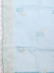 Thread Embroidery Organza Unstitched Suit Piece With Dupatta