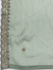 Patch Neck Art Silk Unstitched Suit With Dupatta