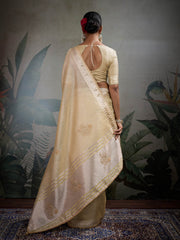 Thread Embroidered Woven Border Linen Saree