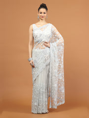 Sequence Embroidery Net Saree