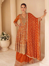 Embroidered Georgette Kurta With Gharara & Dupatta