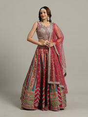 Multi Kali Art Silk Choli With Lehenga & Dupatta