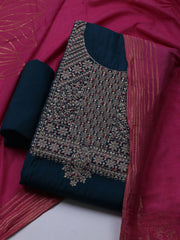 Neck Embroidered Chanderi Unstitched Suit With Dupatta