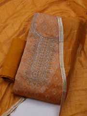 Neck Embroidered Chanderi Unstitched Suit With Dupatta