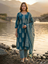 Printed Cotton Blend Kurta With Pant & Dupatta