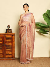 Embroidered Tissue Pink Lavender Saree