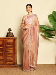 Cut Work Embellished Tissue Pink Lavender Saree