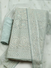 Chikan Work Organza Unstitched Suit With Dupatta