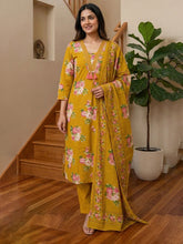 Printed Cotton Blend Kurta With Pant & Dupatta