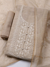 Neck Embroidered Linen Unstitched Suit With Dupatta
