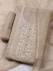 Neck Embroidered Linen Unstitched Suit With Dupatta